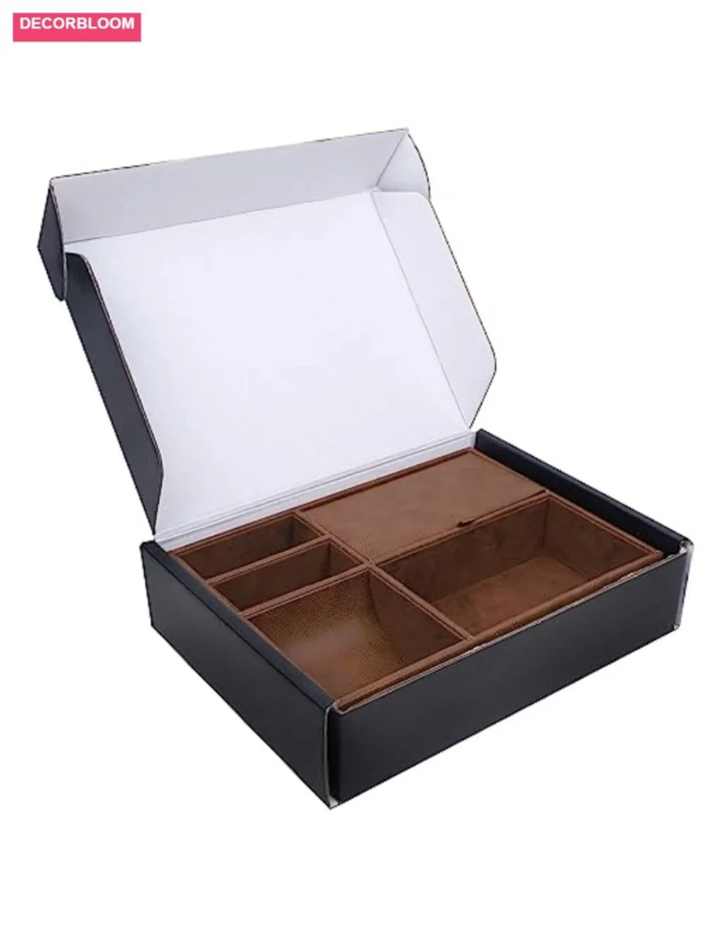 Valet Tray with 5 Compartments, Faux Leather, Tabletop Organizer for Watch Keys